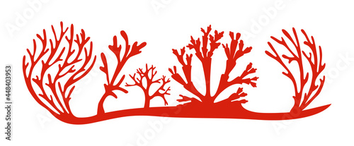 Silhouette of coral reef with different sprigs of mine on white background