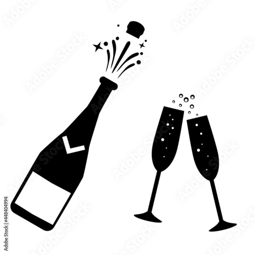 champagne bottle and glasses icon. champagne sign. glass of champagne symbol. celebration concept. flat style. 