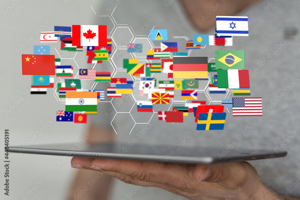 World map with all states and their flags,3d render. World map with all states and their flags,3d render.