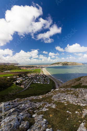 View overlooking the seaside town of Llandudno & the Great Orme from atop the Little Orme, Conwy, North Wales