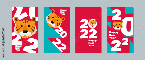 happy new year 2022 .chinese year of tiger  vertical banners set design for social media vector illustration