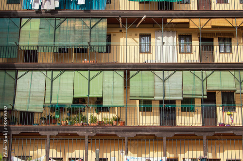detail of the facade of a historic building in Madrid known as Corrala.