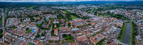 Aerial view of the old town of Rastatt in Germany. On a cloudy day in spring