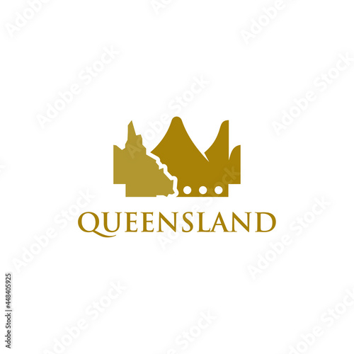 Queensland Map and Crown Symbol. Australia Territory and Queen Icon. vector logo illustration.