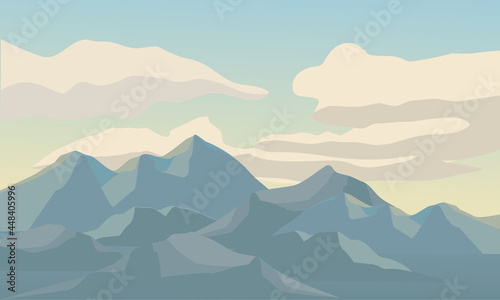 Mountain landscapes in a flat style. Natural wallpapers are a minimalist  polygonal concept.