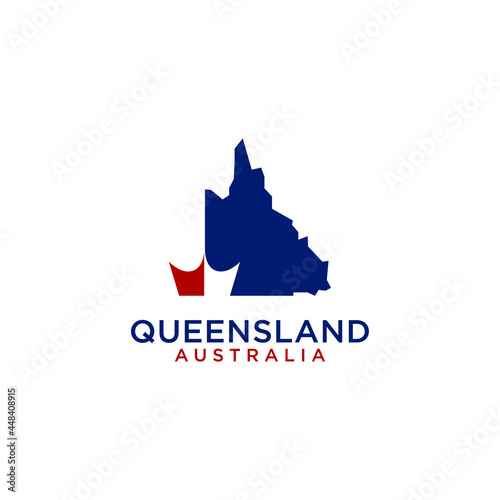 Queensland Map and Crown Symbol. Australia Territory and Queen Icon. vector logo illustration. photo