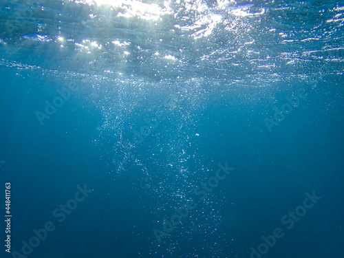 Underwater bubbles, under the Mediterranean sea, very suitable landscape picture for backgrounds, blue background of underwater bubbles,  Great for backgrounds. water bubble . mediterranean sea bubble © boulham