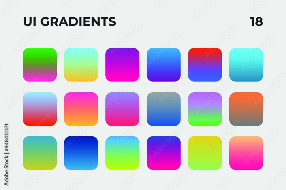 18 UI Gradient Color Swatches. Vector gradients background. Web Gradient. X style trend colors - Vector 