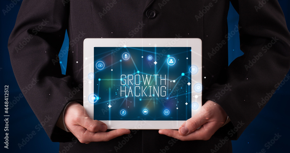 Person holding tablet, security concept Person holding tablet, security concept
