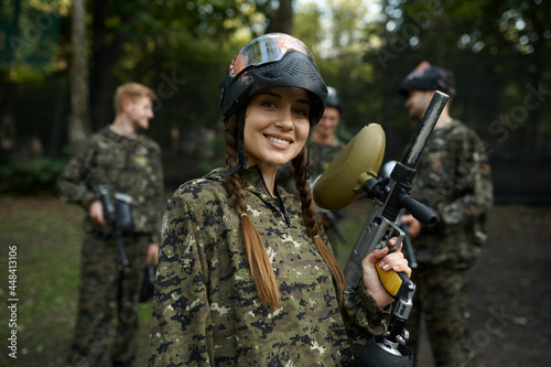 Soldiers playing paintball, war in the forest