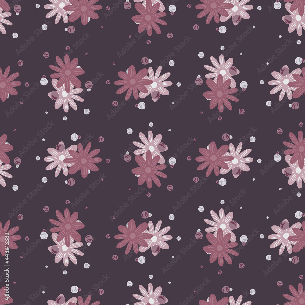 Botany seamless pattern in purple pastel colors with doodle flowers print. Ditsy natural ornament. Simple style. Botany seamless pattern in purple pastel colors with doodle flowers print. Ditsy natural ornament. Simple style.