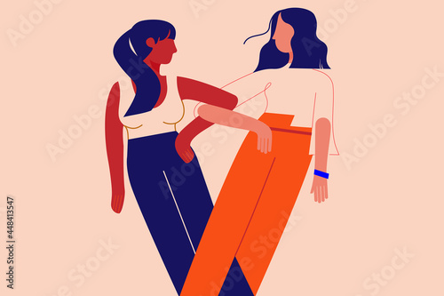 Illustration of two friends, women supporting each other