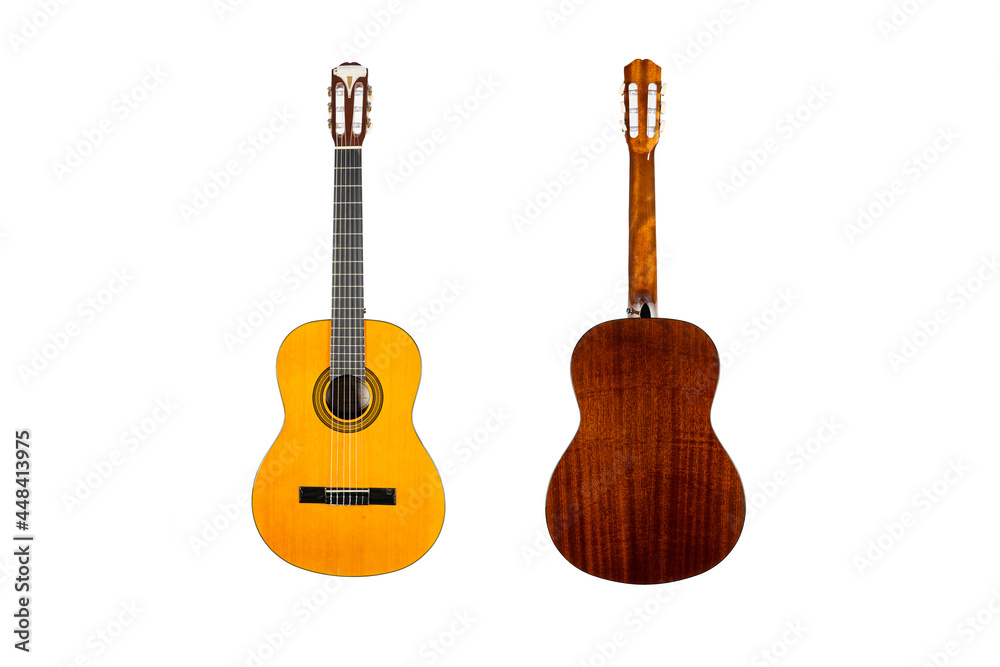 Fototapeta premium wooden acoustic guitar isolated over white background