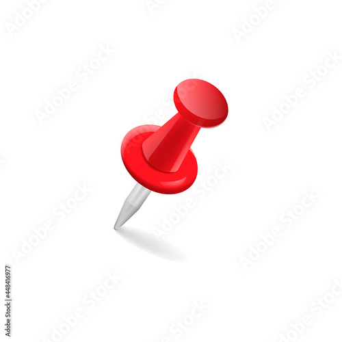 Red push pin isolated.Vector illustration isolated on white background.