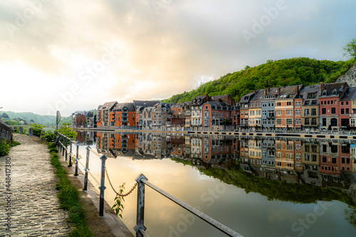 Toeristic pictures of the city Dinant togheter with the River Meuse or Maas.  Beautifull clouds, sunsets or blue hours with reflections on the water.  Belgium Ardennes toeristic topshots. photo