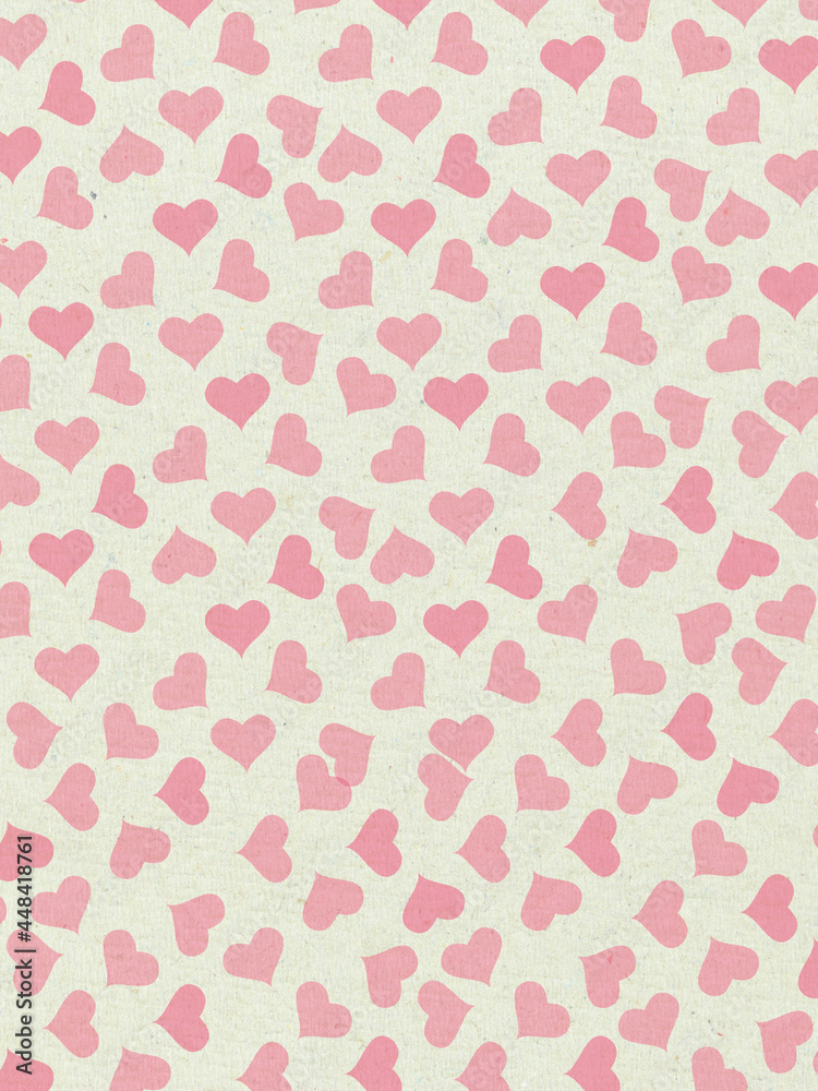 Watercolor on paper texture. Pink hearts motif. Watercolor on paper texture. Pink hearts motif.