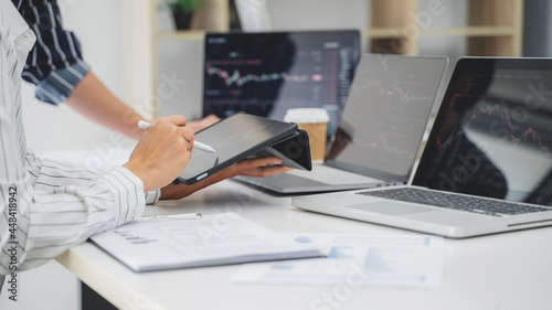 Tableau sur toile Investment planing and strategy concept, Financial data analysis graph business analytics and intelligence of finance performance