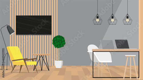 The interior of the corporate space in a restrained minimalist style.