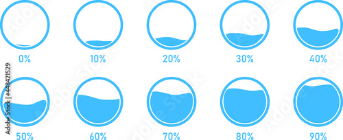 Blue Gradient Chart Bars  Template. 10% to 100% number text. Flat Design Interface Illustration infochart infographic elements for ads app ui ux web banner vector isolated on white background