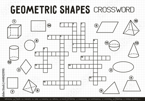 Educational Crossword with various geometric shapes and figures. Game for children's leisure. Vector illustration for school textbooks, educational projects, maths banners and posters.