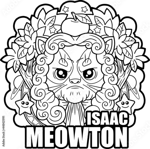 cartoon cute cat scientist contour drawing funny illustration