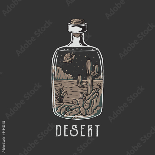 Illustration of desert in the bottle with hand drawn style vector