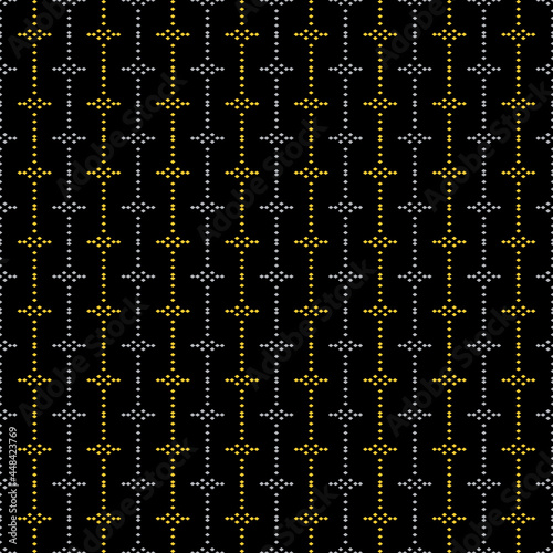 Abstract yellow and white dots pattern on black background, Abstract vector wallpaper, Seamless pattern background.