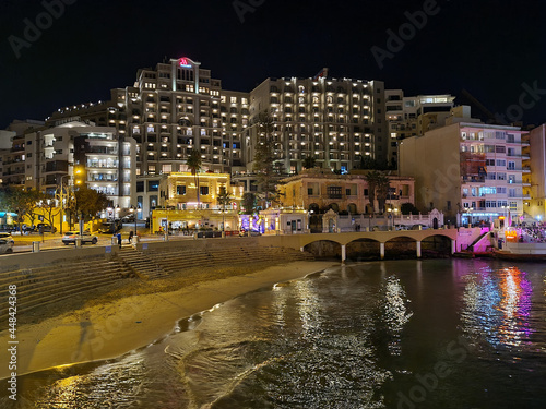 Balluta Bay Beach overlooked by the Villa Cassar Torregiani, Villa Priuli and Villa Blanche. photo