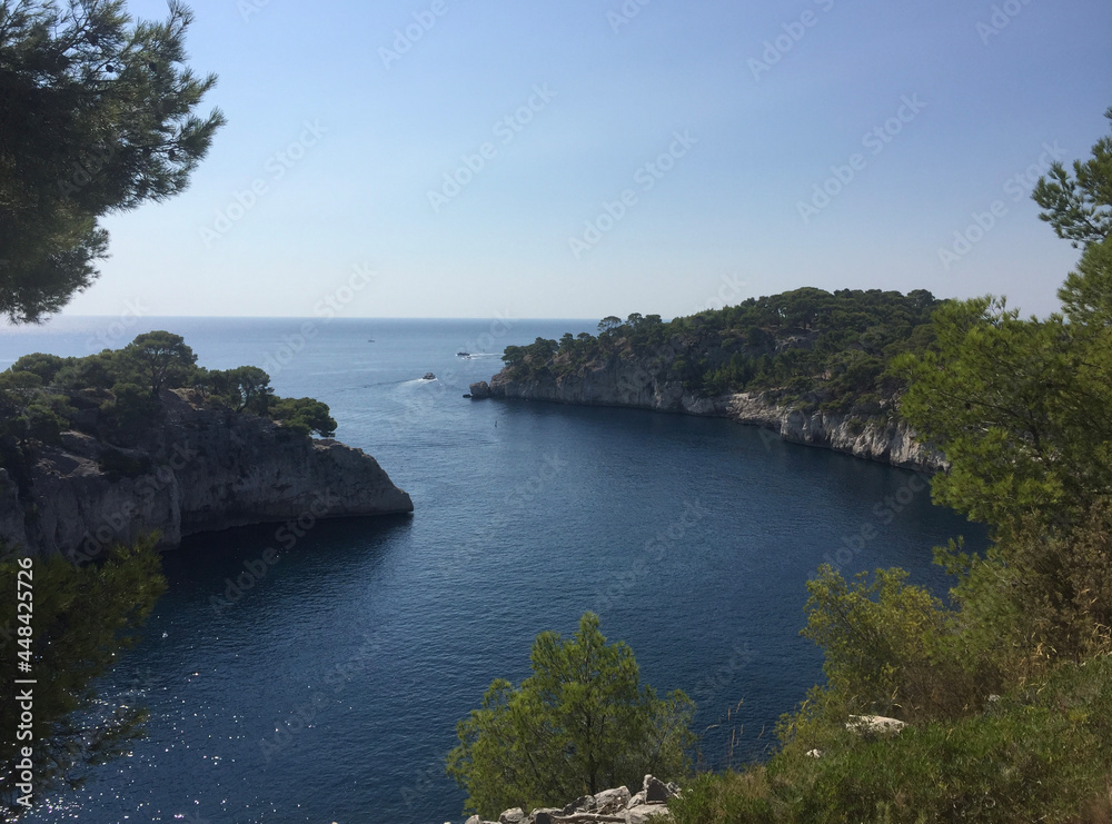 The entrance to the Calanque de Port-Miou, one of the three big Cassis calanques. It is very long and narrow, and thus was very suitable for establishing a marina. It is located in Southern France. 