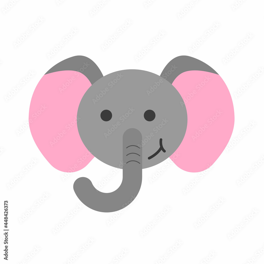 Cute head elephant. Flat vector illustration