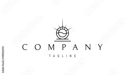 Vector logo on which an abstract image of a cup of coffee with a grain in the form of the sun.