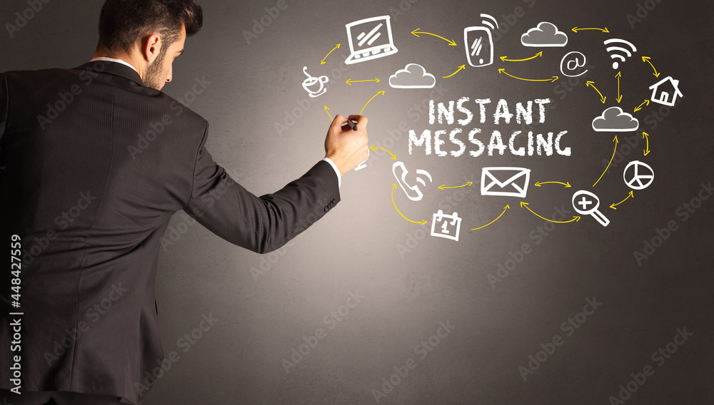 businessman drawing social media icons businessman drawing social media icons