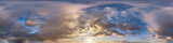 Seamless evening  blue sky hdri panorama 360 degrees angle view with zenith and beautiful clouds for use in 3d graphics as sky dome or edit drone shot