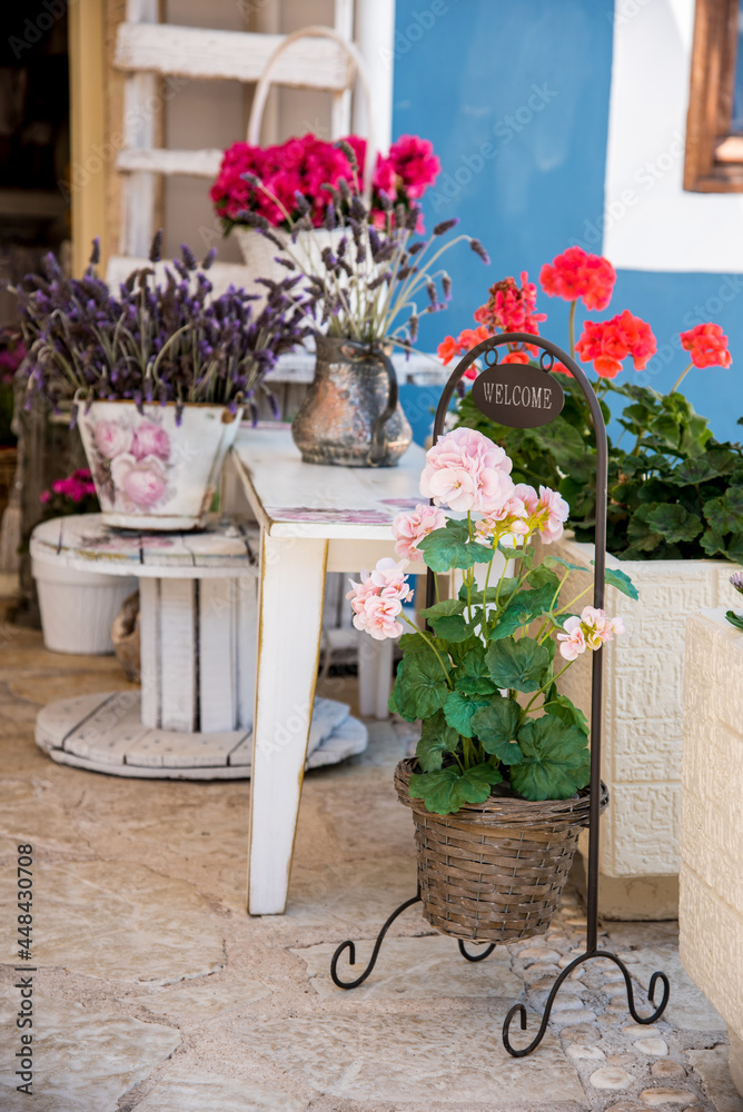 Charming view with flowers and inscription