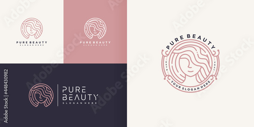 Woman logo abstract with creative line concept Premium Vector