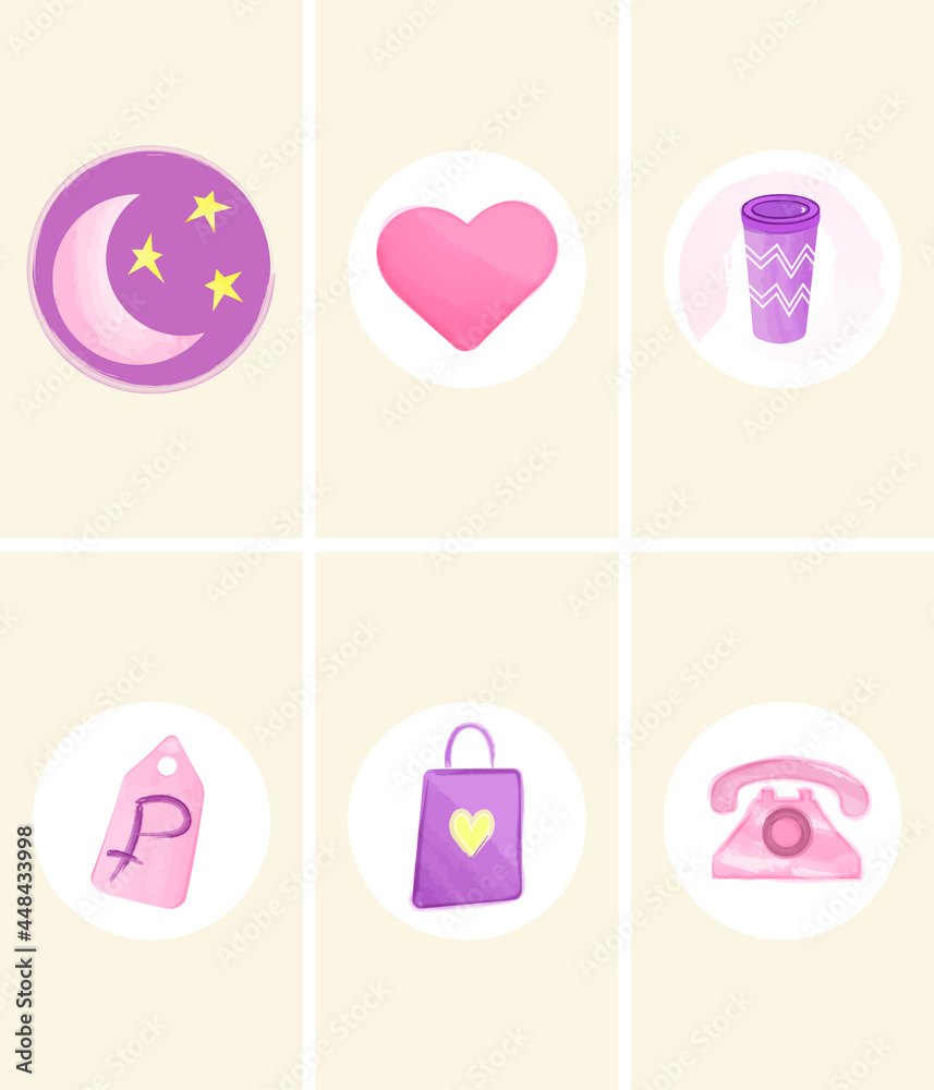 set of pink icons