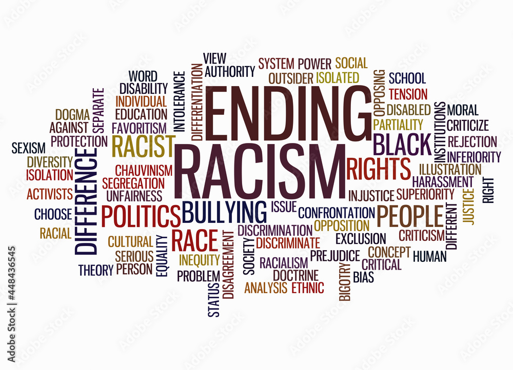 Word Cloud with ENDING RACISM concept, isolated on a white background
