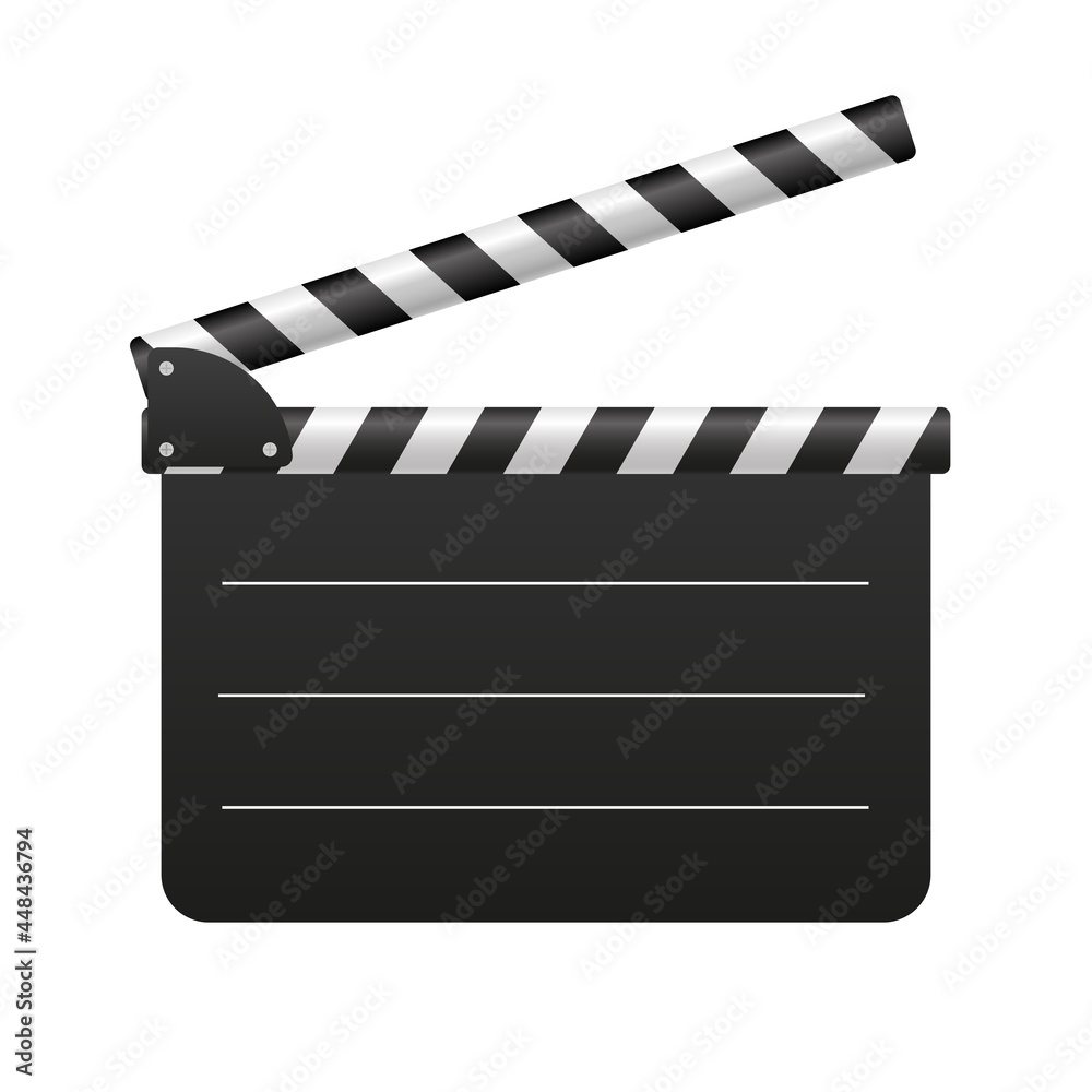 Obraz premium Movie clapperboard with stripes template. Black equipment numbering horizontal lines for scenes and times for film production and storyboard video vector scenes