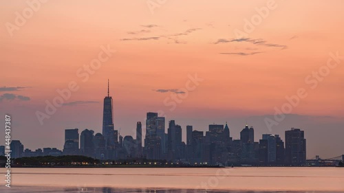 New York City Skyline Amazing Sunrise Timelapse from Caven Point, Jersey City, August 2021 photo