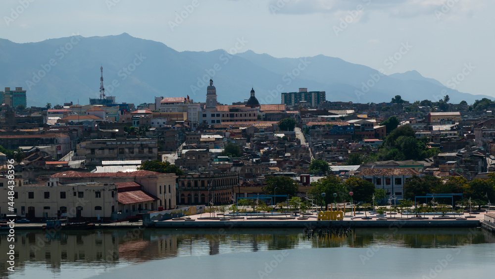 Beautiful view if Santiago de Cuba city during day time from the port side
