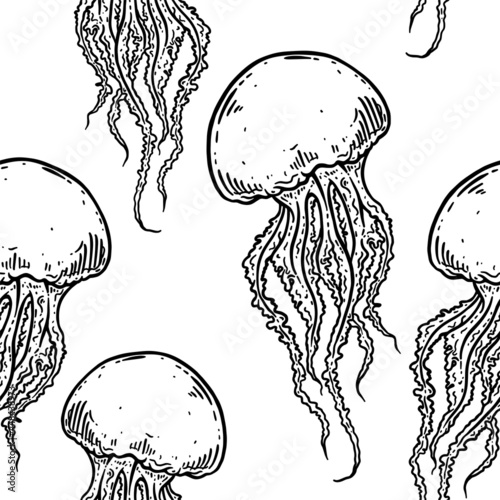 Hand drawn jellyfish seamless pattern background illustration