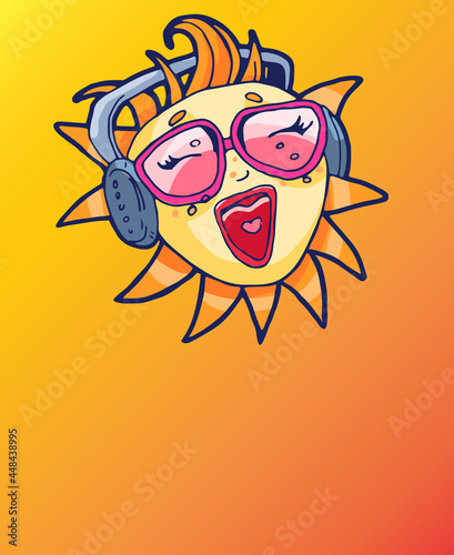 Singing sun in sunglasses with copy space