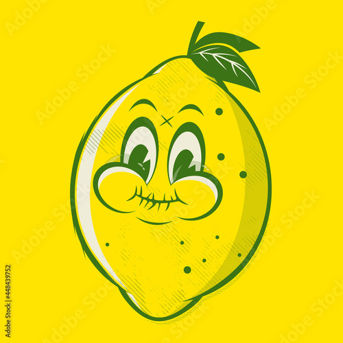 funny retro cartoon illustration of a sour lemon