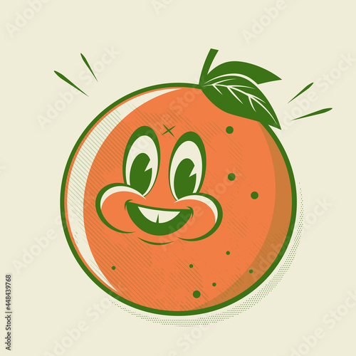 funny retro cartoon illustration of a happy orange