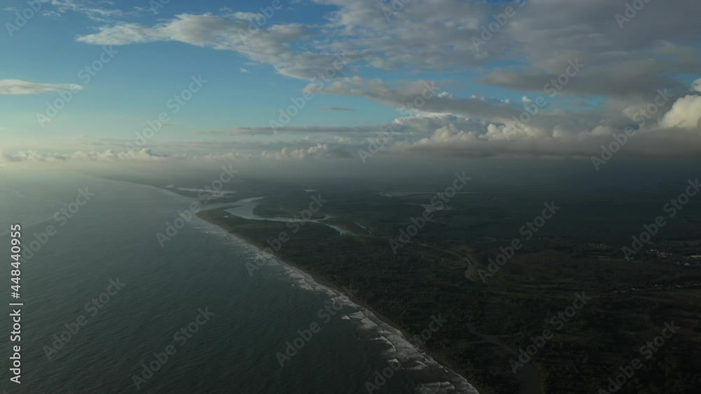 Quepos black sand beach aerial shot Costa Rica coastline sunset Quepos black sand beach aerial shot Costa Rica coastline sunset