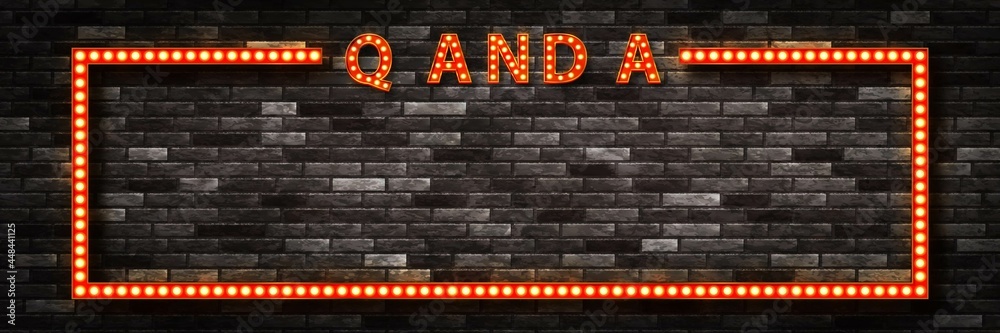 Naklejka premium Vector realistic isolated marquee sign of Q and A frame logo for template decoration and layout covering on the wall background. Concept of Questions and Answers.