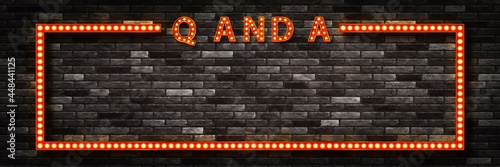 Vector realistic isolated marquee sign of Q and A frame logo for template decoration and layout covering on the wall background. Concept of Questions and Answers.