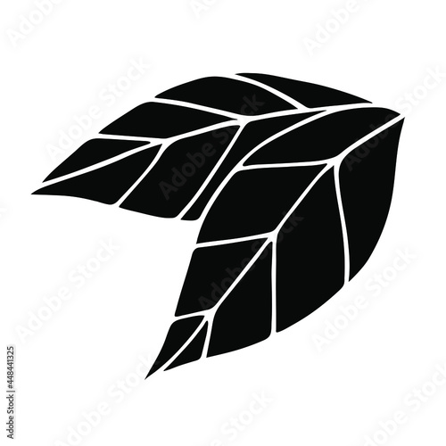 Two leaves silhouette.  Simple flat modern minimal vector graphic design. Vector illustration isolated on white.