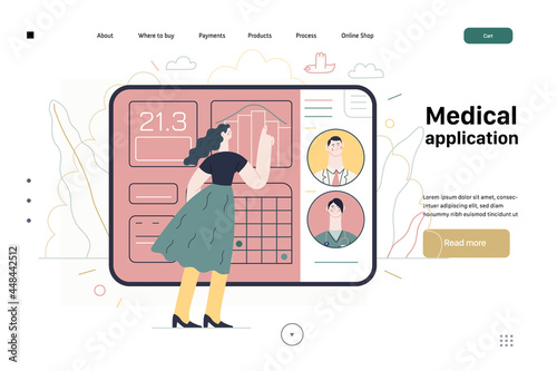 Medical insurance template - medical application. Modern flat vector