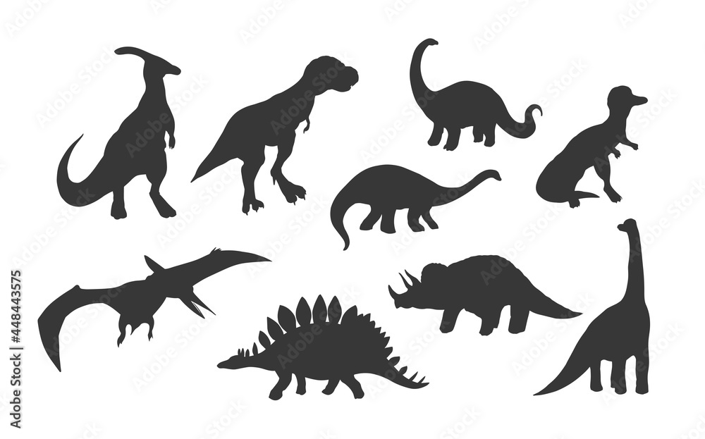 Set of silhouette  dinosaurs isolated on white background,vector  illustration.